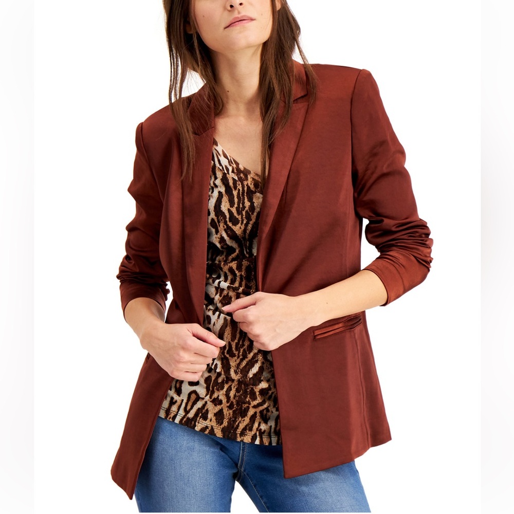 INC International Concepts Petite Classic Fit Rust Brown Tailored Blazer, Macy’s